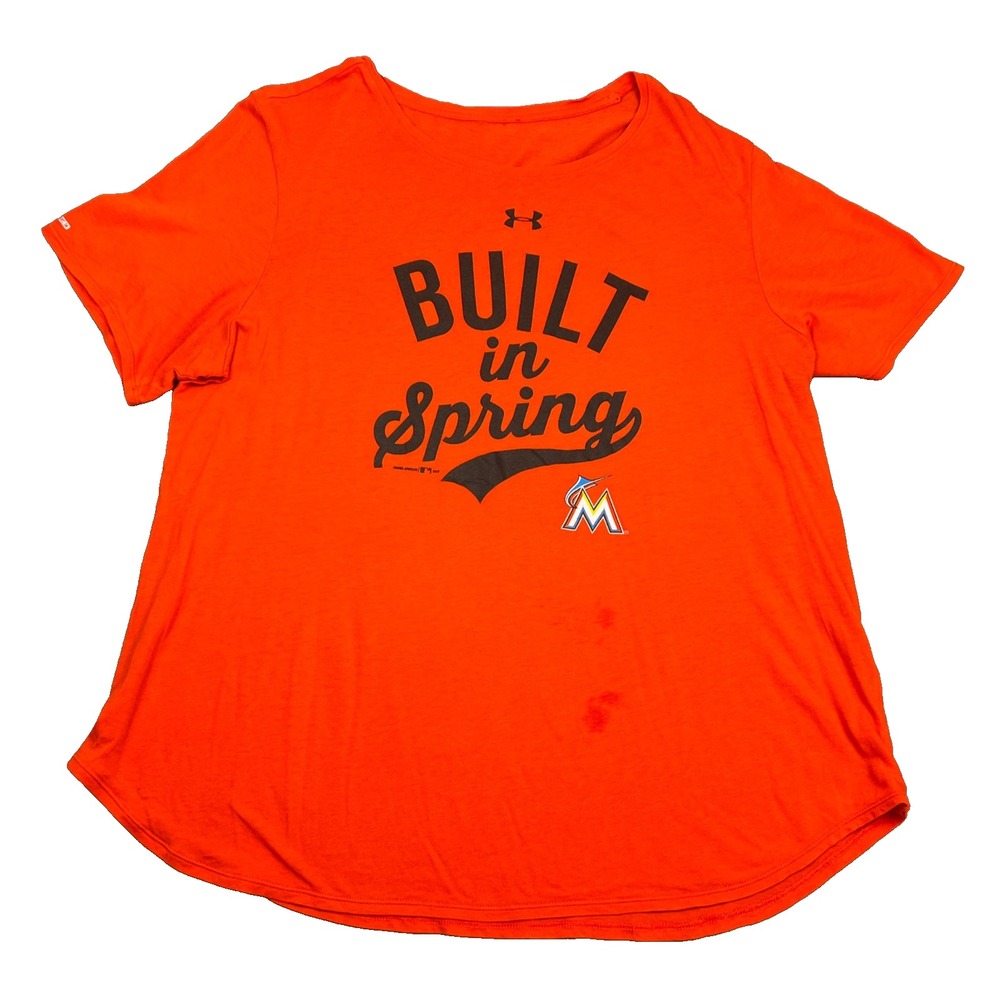 Under Armour MLB Miami Marlins Built In Spring T Shirt Womens XL Orange Tee